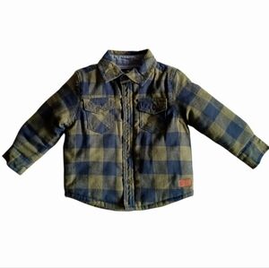 7 FOR ALL MANKIND Boys Flannel Jacket Top Green Blue Checkered Button Down 12M